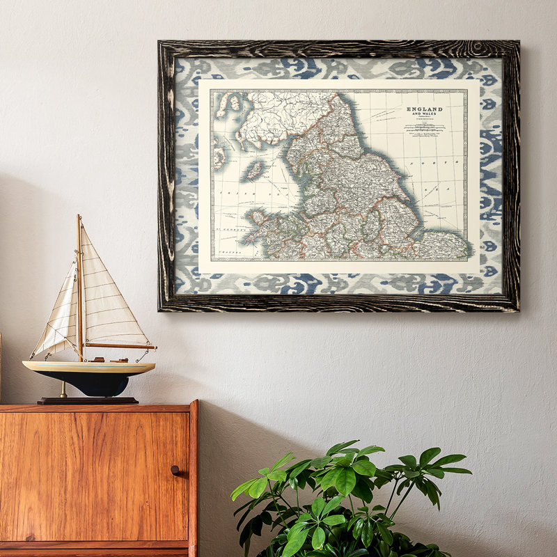 Border Map of England & Wales, reproduction d'art sur toile, Cadre noir, H 26 po x l 38 po x P 1,5 po