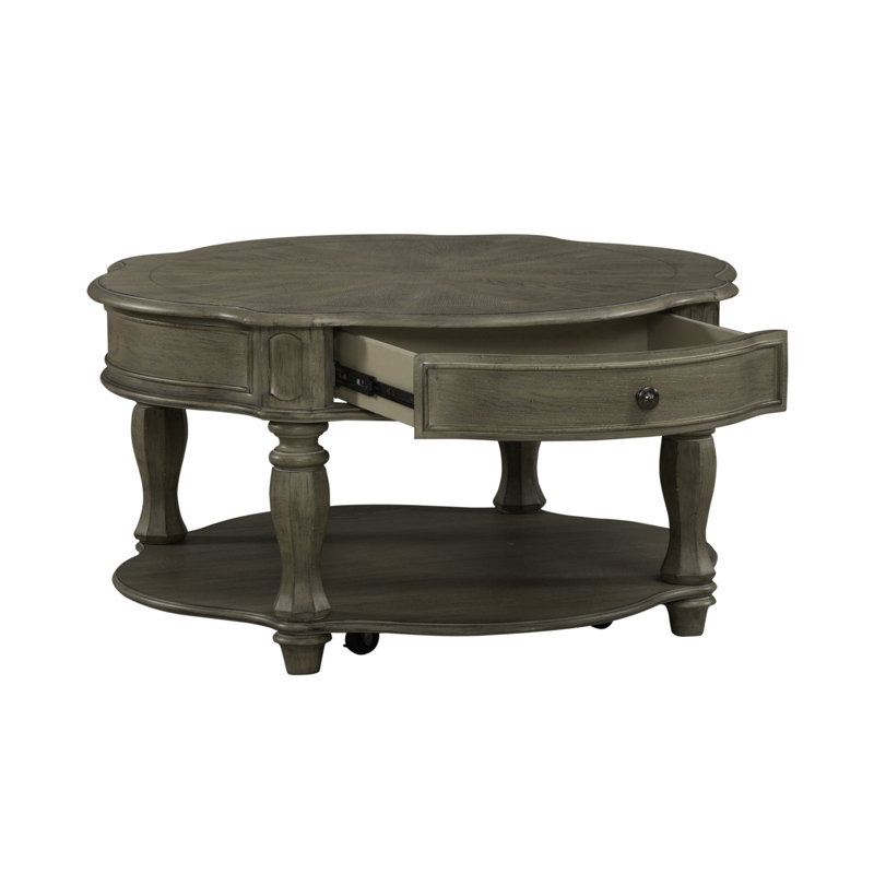 Colchester Round 1-Drawer Coffee Table with Casters, Brown