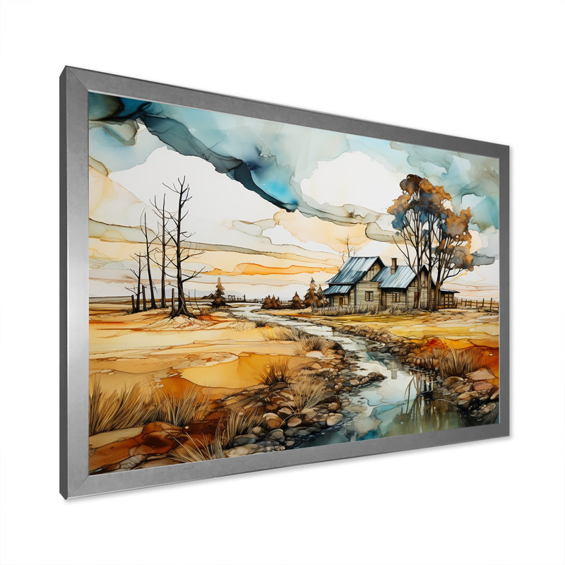 Tarquility in the Countryside IV - Imprimé, H 16 po x l 32 po, Cadre simple argenté