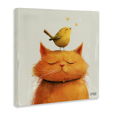 Oiseau perché sur un chat, art mural par Roozbeh Bahramali