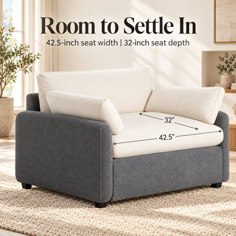Fauteuil surdimensionné en chenille de 50 po de large Orelvessique avec assise profonde, coussins amovibles et 2 coussins