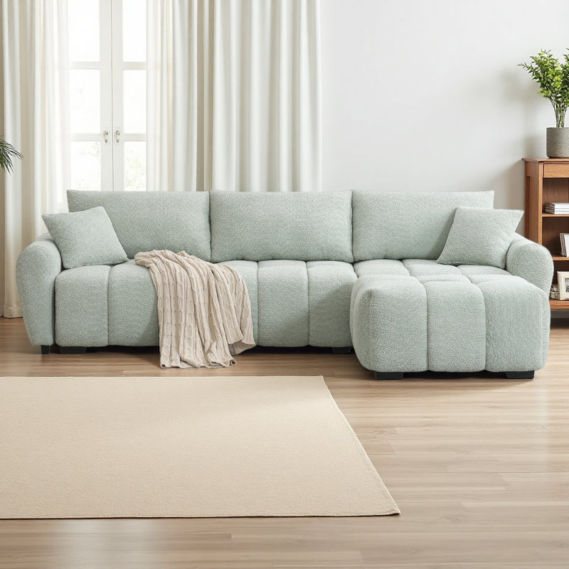 Canapé modulaire de 110 po, en forme de L avec siège très grand, conception à tirette, repose-pieds mobile, mousse haute densité, combinaison libre