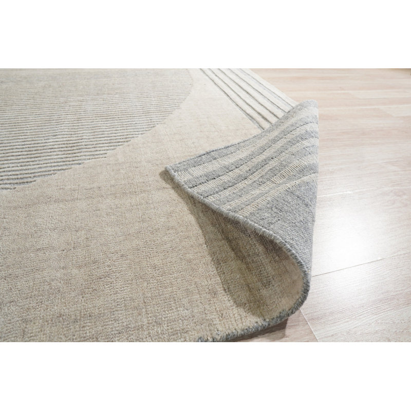 Tapis gris contemporain en laine noué à la main à motif abstrait Eclipse, 4 pi x 6 pi