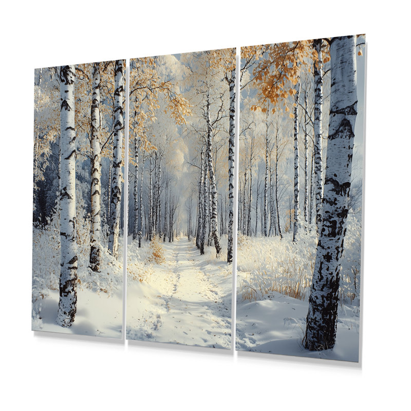 «White Morning In Forest Panorama II», ensemble de décoration murale paysage d'hiver, Métal métal, H 28 po x l 36 po x P 1 po