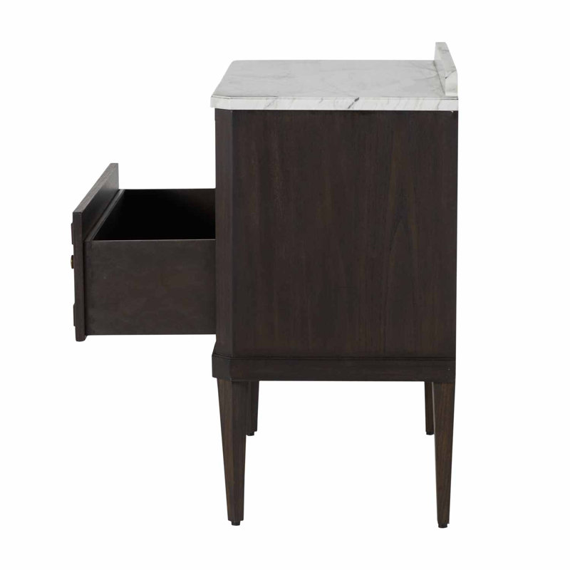 Glenwood 1 - Drawer Solid Wood Nightstand, Forest Black/Agros White Stone/Brass