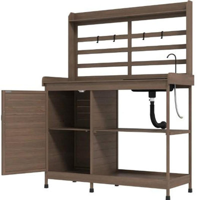  Banc d'extérieur en bois de sapin avec évier et armoire de rangement