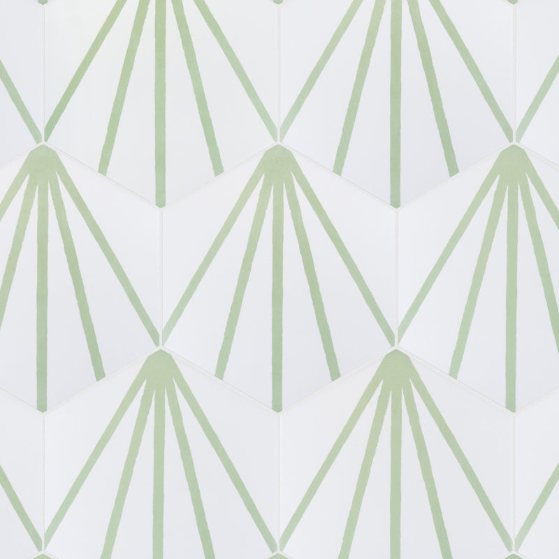 Horizon 7-3/4" x 9" Porcelain Wall & Floor Tile, White/Green