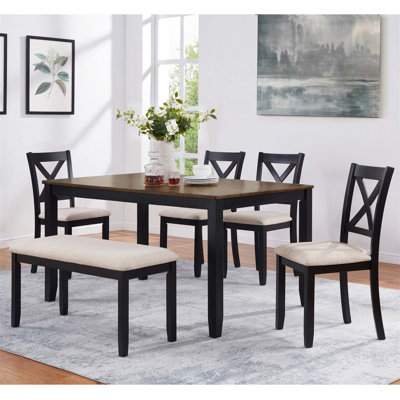 Chaises de salle à manger seulement, ensemble de 4 chaises de salle à manger en bois, chaise de cuisine avec siège rembourré, chaise d'appoint rembourrée pour salle à manger, salon, cuisine, noir et beige deux tons