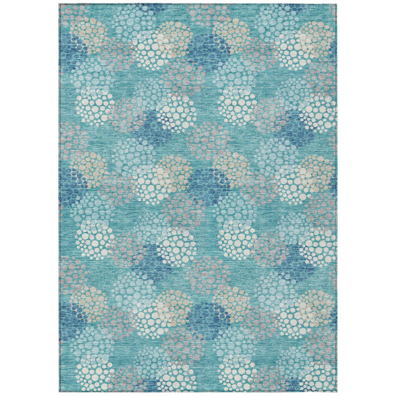 Tapis intérieur / extérieur lavable à pois bleu sarcelle 3 pi x 5 pi bleu sarcelle et ivoire