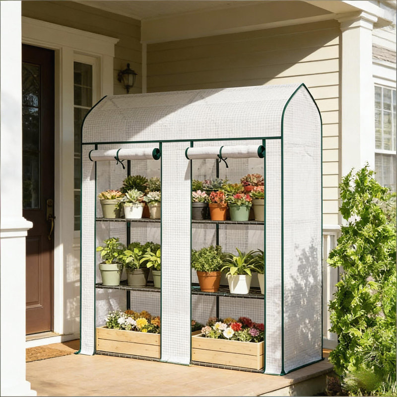 Spacious Portable Greenhouse With Three-Tier Plant Shelf And UV-Resistant PE Cover For Year-Round Gardening