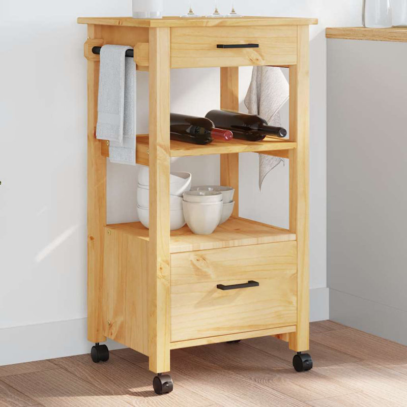 vidaXL Kitchen Trolley MONZA 18.9"x15.7"x34.8" Solid Wood Pine, Honey