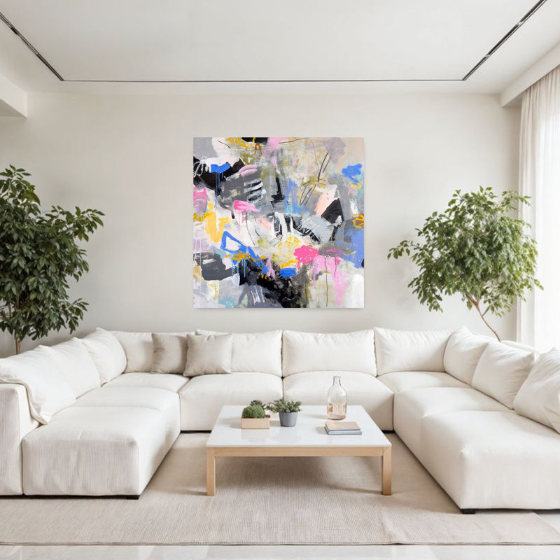 Cotton Candy Mountain, art contemporain abstrait, H 48 po x l 48 po