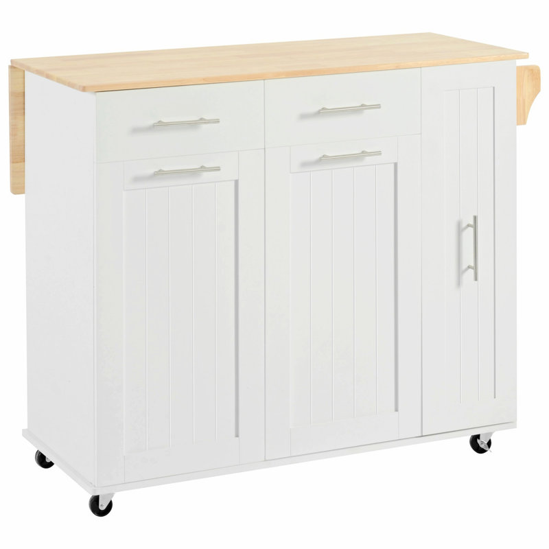 Îlot de cuisine avec abattant, chariot de rangement de cuisine avec 2 tiroirs, chariot de cuisine roulant avec porte-serviettes