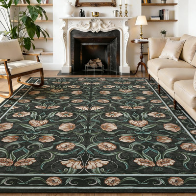 Area Rug for Living Room, Floral Modern Washable Rugs, Non-Slip Low-Pile Soft Floor Carpet for Bedroom, Living Room, Dining Room