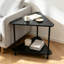 Table d'appoint triangulaire pour petits espaces, table de bout d'angle minimaliste moderne avec tablette de rangement à deux niveaux, table de chevet compacte pour le salon et la chambre à coucher, mobilier d'appoint noir industriel