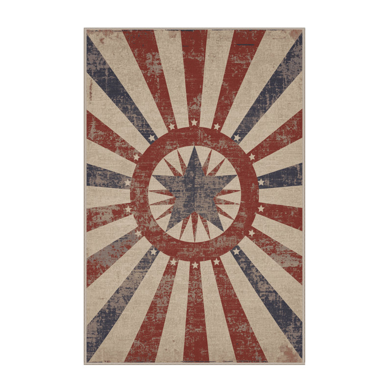 Soft Plush Feller July 4Th Modern & Contemporary Abstract Area Rug in Beige – Beige Binding, 2x4