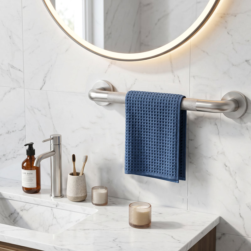 Barre de sécurité pour salle de bain 16 po avec poignée moletée antidérapante, conforme à l'ADA, paquet de 2 en nickel brossé