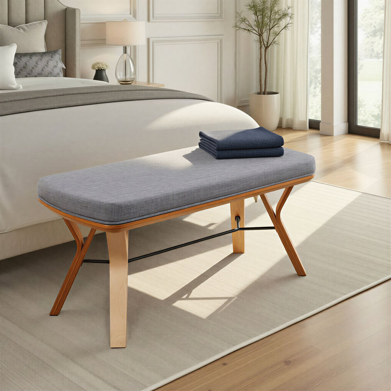 Banc rembourré Fayette, Gris clair / Brun, Natural