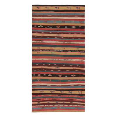 Vintage  Runner Kilim In Pink With Vibrant Stripe & Pattern - Rug & Kilim