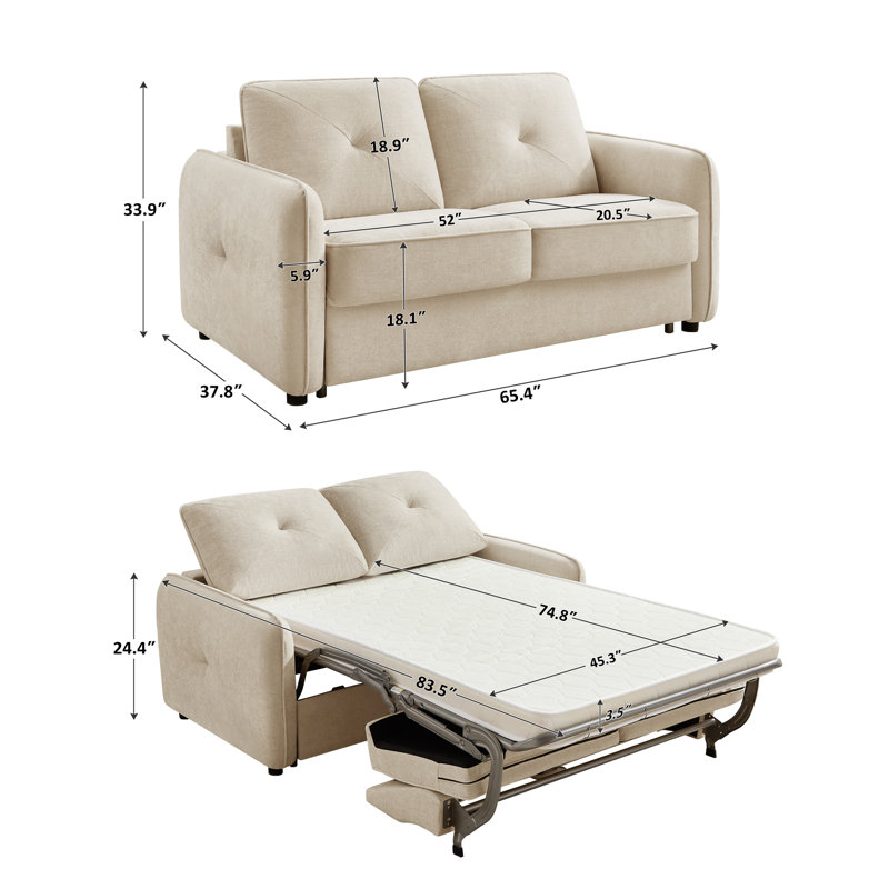 Canapé-lit convertible 65,4 po rembourré convertible , Beige