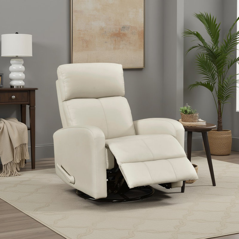 Louis 31.5" Modern & Contemporary Top Grain Leather Match Swivel Glider Reclining Chair with 360-Degree Swivel, Gentle Gliding Motion & Dacron Wrapped Foam