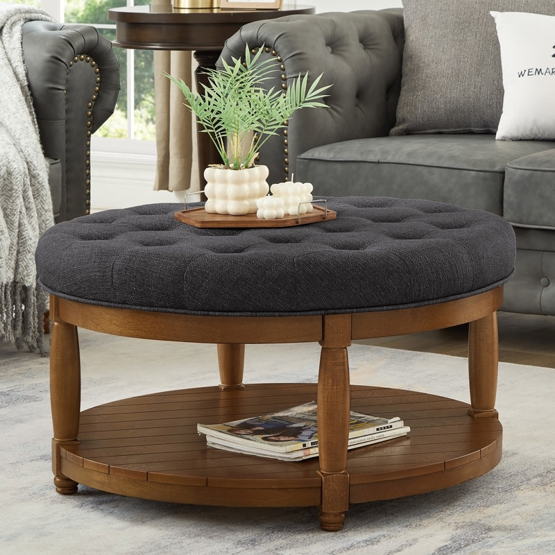 Repose-pieds rond avec repose-pieds, petite table basse rembourrée et repose-pieds, Gris anthracite, Brown