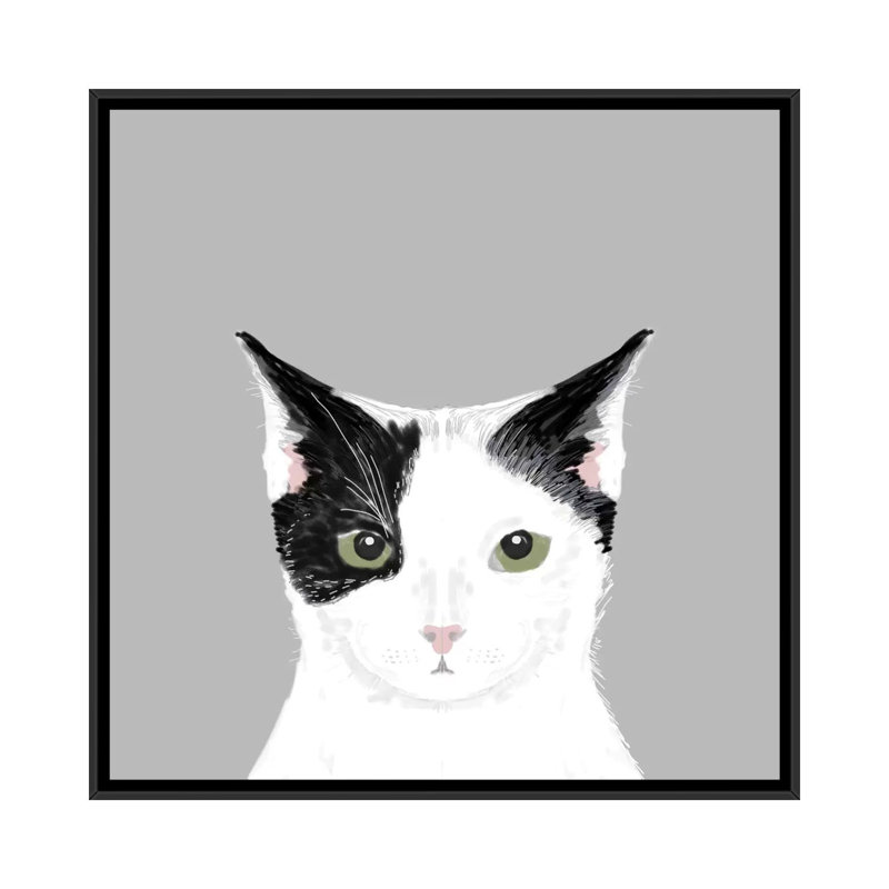Chat, impression sur toile tendue, H 18 po x l 18 po x P 1,5 po, Toile avec cadre noir, Pas de tapis