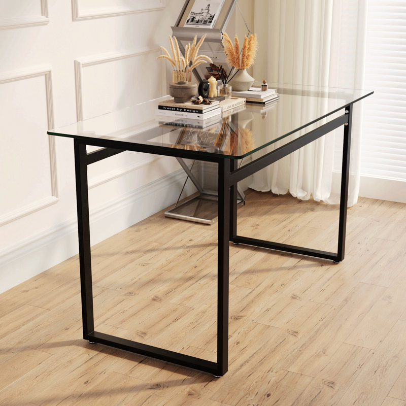 51" Modern Minimalist Rectangular Glass Dining Table For 4-6 With 0.31" Tempered Glass Tabletop And Chrome Metal Legs, Writing Table Desk, For Kitchen Dining Living Room