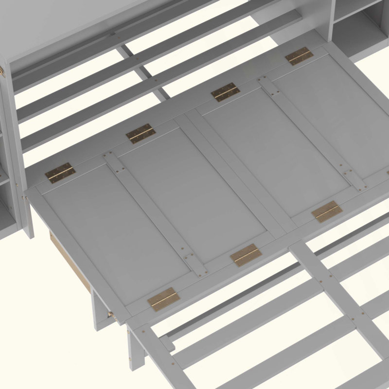 Lit escamotable peu encombrant avec rangement et armoire intégrés, pour un salon compact et des chambres d'amis, Gris clair