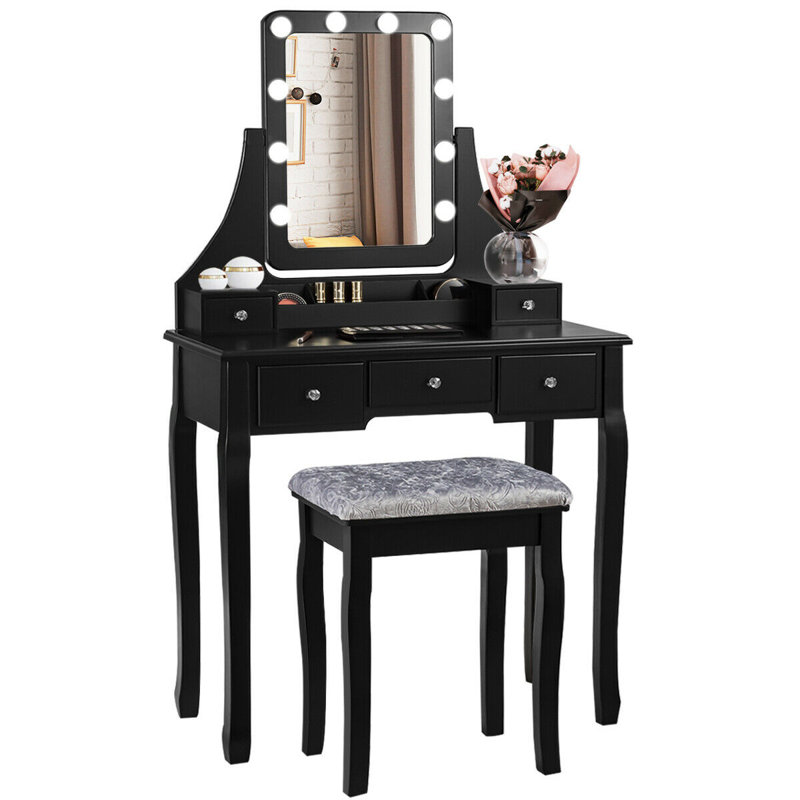 Shrader Dressing Table with Mirror, Black