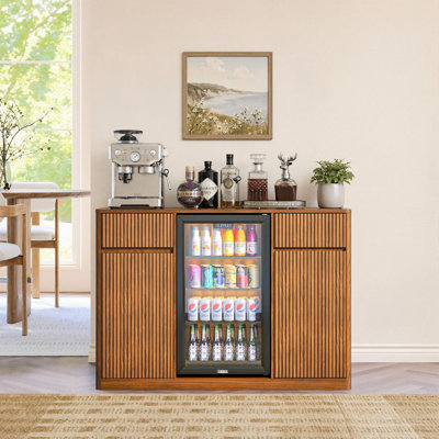 53.2"Fluted Buffet Wine Cabinet with Mini Fridge Nook(Fridge Not Included), Charging Station&Adjustable Shelves, Sideboard Storage Cabinet for Kitchen Living Room