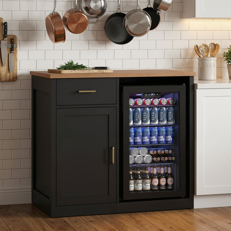 Armoire à vin Helmetta de 39,4 po avec mini réfrigérateur (inclus) et buffet pour la salle à manger