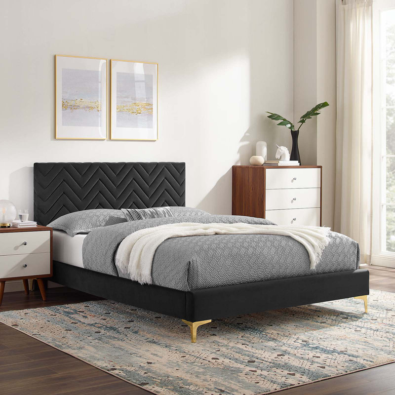 Lit plateforme en velours Leah, Grand, Blanc