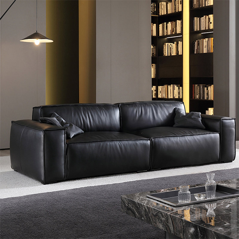Canapé modulaire noir en cuir véritable, 3, H 28,35 po x l 94,49 po x P 37,01 po