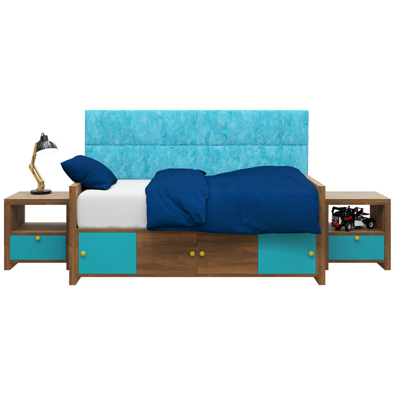 Upholstered Padded Headboard - Wall Mounted Panels, Turquoise, Twin
