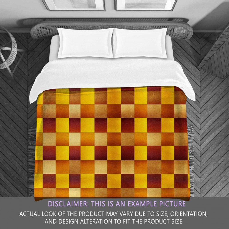 Machine Printed Comforter, Queen Comforter, Red/Gold/Orange Checkered