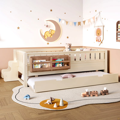 Twin With Built-In Bookshelves And Small Staircase, High-Quality Safety Rails