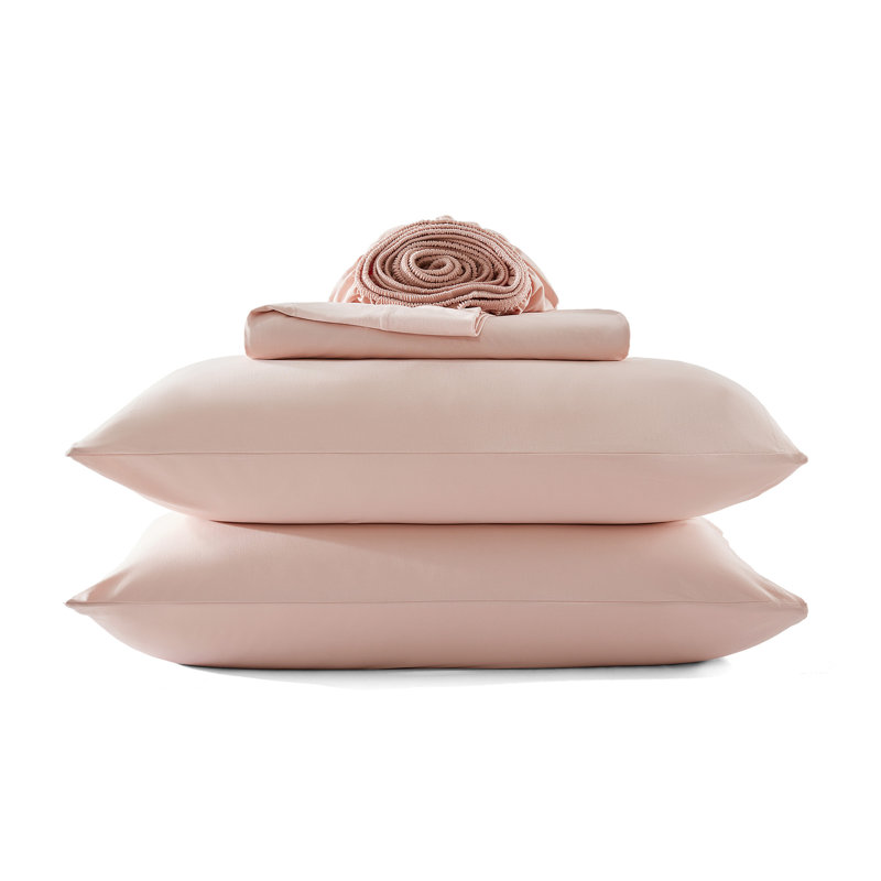 Ensemble de draps 100% coton jersey, Double, Rosé