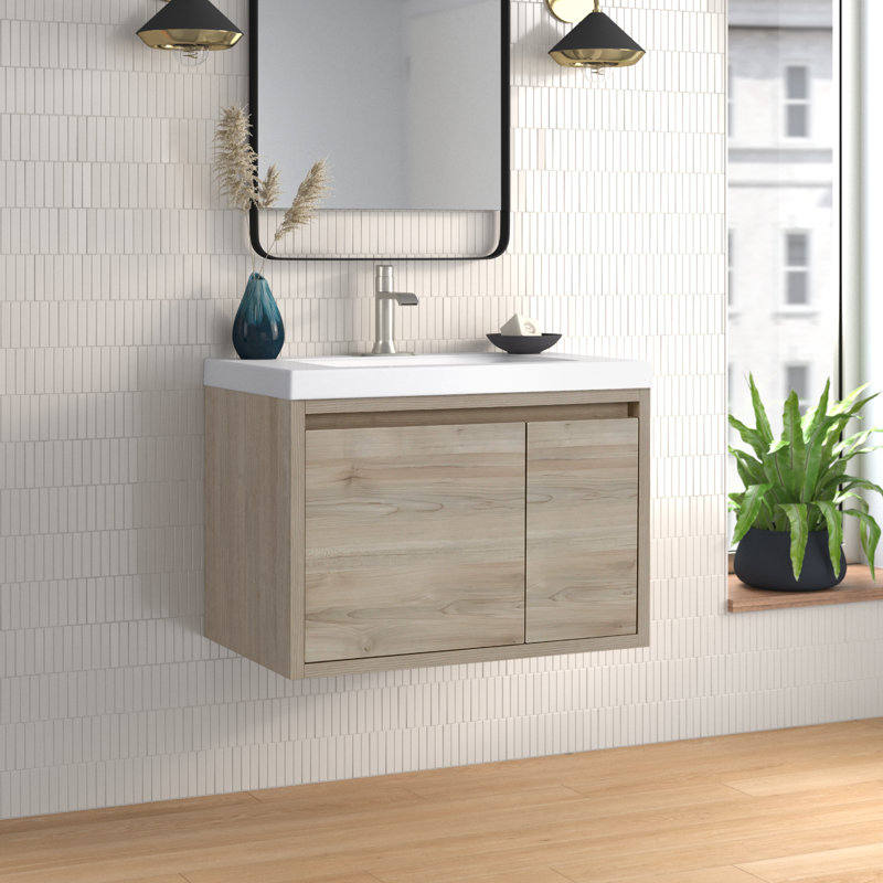 30.5" Wall-Mounted Single Bathroom Vanity With Cultured Marble Top, Sable