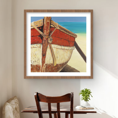 Tied Up Rowing Boat Print - Marine Coastal Home Decor Art