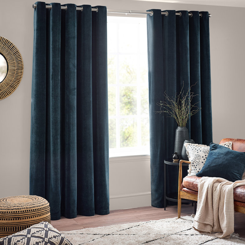 Heavy Chenille Blackout Curtain Panel Pair, Navy, 229cm Width x 137cm Drop
