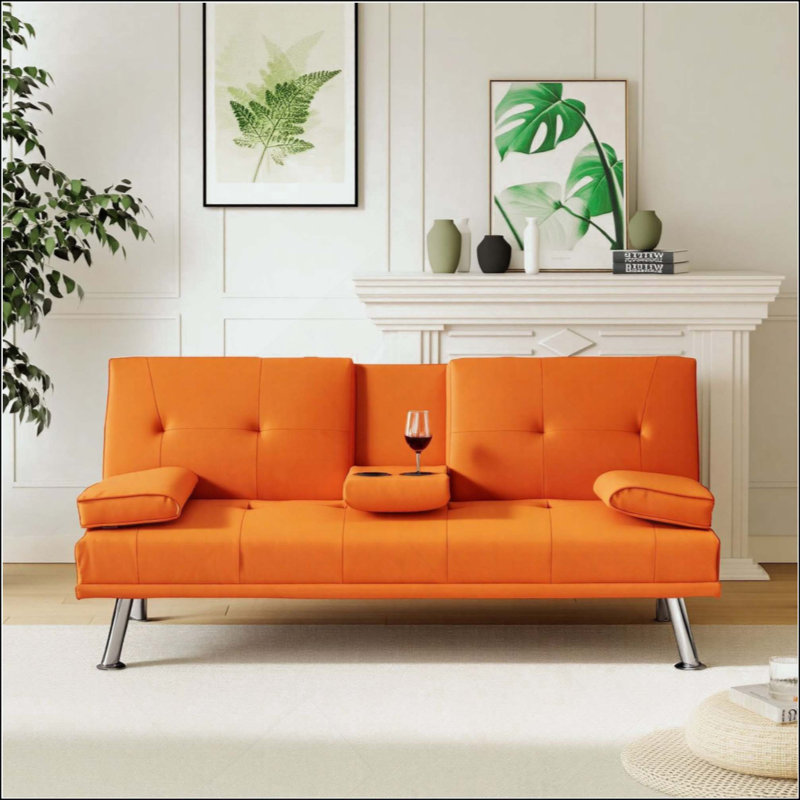 Leather Multifunctional Double Folding Sofa Bed with Coffee Table for Office Use