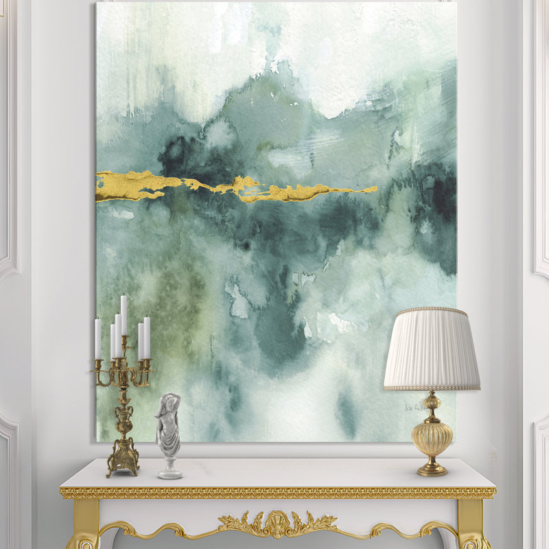 Floral bleu, aquarelle, peinture sur toile dorée - impression aquarelle, H 32 po x l 16 po x P 1 po