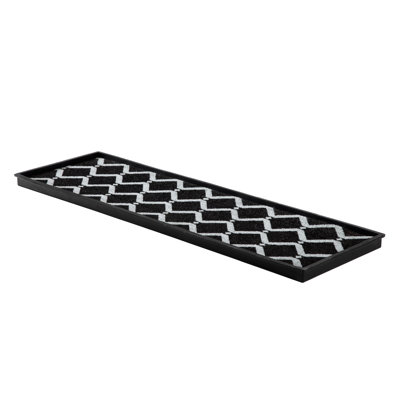 Tapis de démarrage éco-responsable en caoutchouc noir et ivoire 14 po x 46 po avec rebords surélevés pour chaussures boueuses, outils de jardinage et articles pour animaux domestiques - intérieur / extérieur