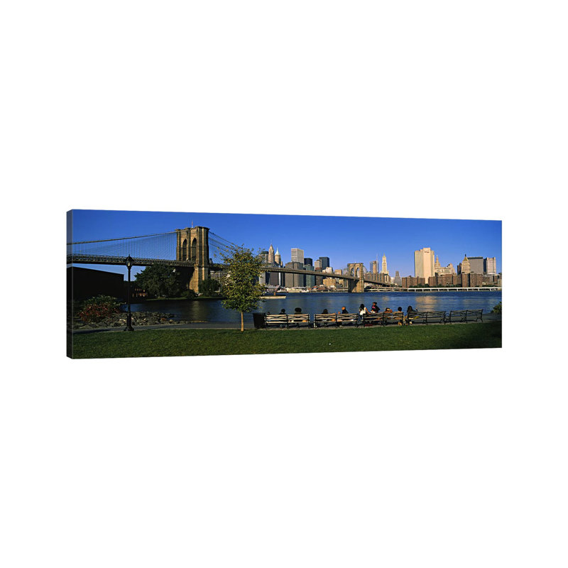 Lower Manhattan And The Brooklyn Bridge As Seen From Brooklyn Bridge Park - Wrapped Canvas Panoramic Print