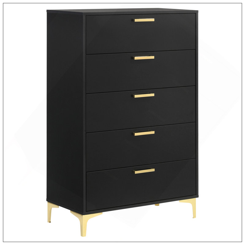 Commode rectangulaire 5 tiroirs Lexie, Noir