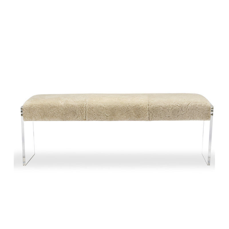 Natural Cream Shearling Upholstered Acrylic Bench