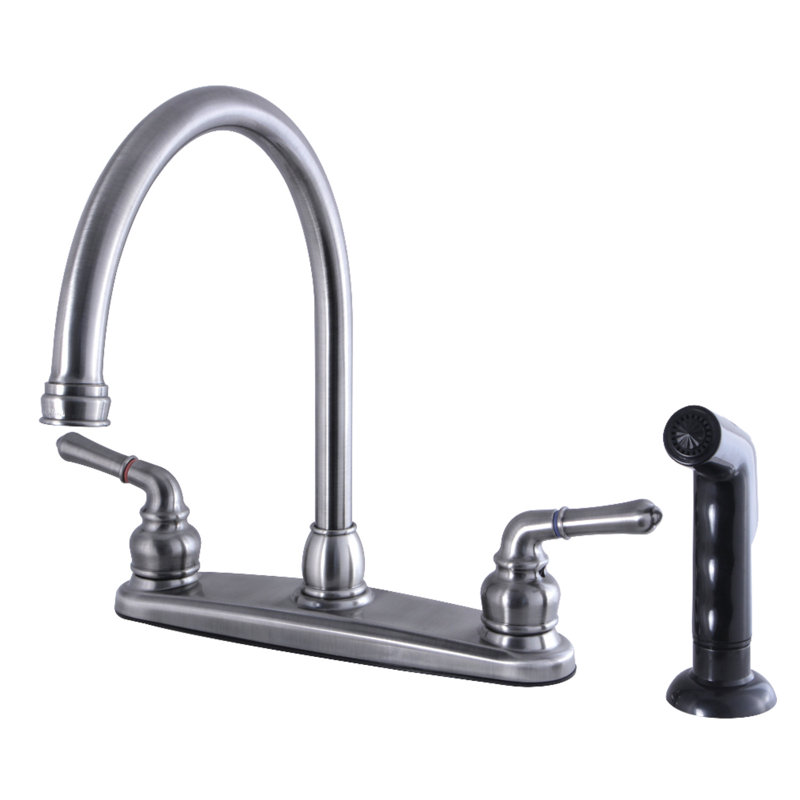 Kingston Brass Magellan Two-Handle 4-Hole 8" Centerset Kitchen Faucet with Side Sprayer