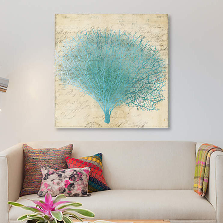 «Blue Coral III», reproduction sur toile, H 18 po x l 18 po x P 1,5 po, Pas de tapis, Toile tendue