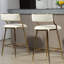 (ENSEMBLE de 2) tabourets de bar 26 po à hauteur de comptoir en velours côtelé avec dossier, base chromée dorée et repose-pieds (BEIGE)